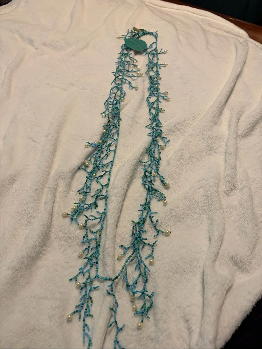 Beaded Aqua Pearl Fringe Necklace - Women Jewelry